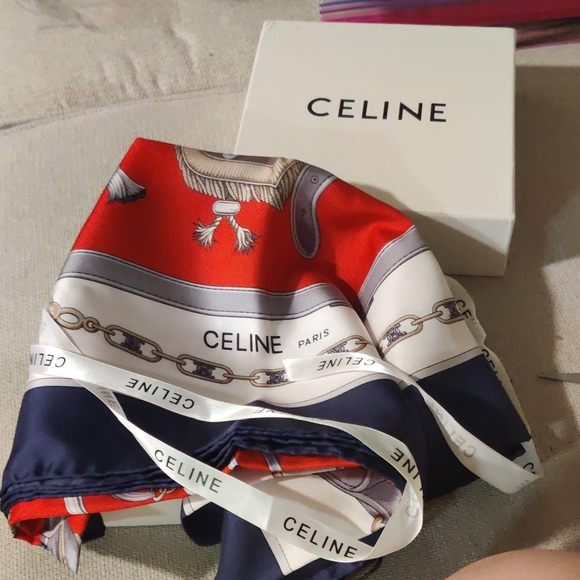 Celine Large Vintage Equestrian Silk Scarf with Chain Design - Picture 1 of 7